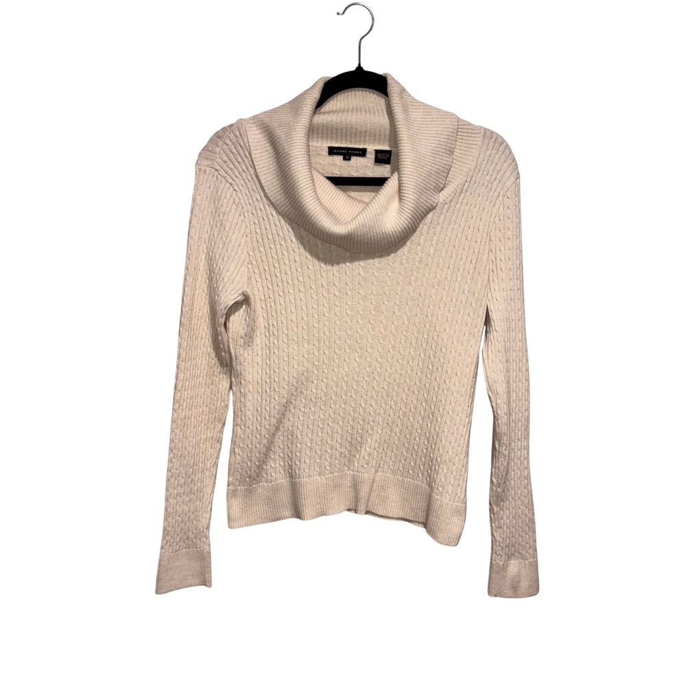 Cozy Cowl Neck Cable Knit Jeanne Pierre Sweater Women M Cream